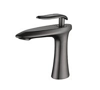All Copper Hot and Cold Water Faucet Modern Minimalist Bathroom Faucets Single Handle Lavatory Vanity Sink Water Tap Ceramic Valve Core Brass for Hotel,Grey