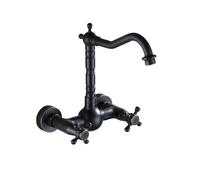 All Copper into The Wall Double Handle Double Control Faucet hot and Cold Vintage Sink Outdoor Costume Style, Black Ancient Plus high Flat Bottom