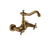 All Copper into The Wall Double Handle Double Control Faucet hot and Cold Vintage Sink Outdoor Costume Style, Antique Flat Bottom