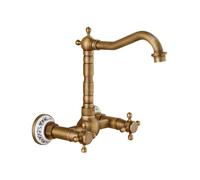 all copper into the wall, double handle, double control faucet, hot and cold vintage sink, outdoor costume style, antique heightened ceramics