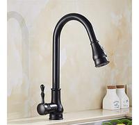 All Copper Kitchen Faucet Black Belt Pull Down Spray Head Faucet Hot and Cold Mixer Mixer Faucet Kitchen Faucet Washing Basin Pots Black Single Handle