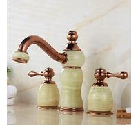 All Copper Natural Jade Three-Hole hot and Cold Water Faucet Basin Faucet, Green Jade Magic lamp Model