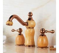 All Copper Natural Jade Three-Hole hot and Cold Water Faucet Basin Faucet, Topaz Magic lamp Model