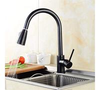 All Copper Nickel Drawing Spray Black Paint Antique Cold Water Mixer with Pull Out Spray Head Kitchen Faucet Kitchen Sink Faucet Single Handle Rotation, Spray Black Paint