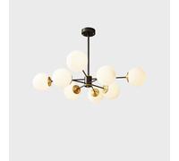 All-Copper Nordic Molecular Lamp Magic Bean Chandelier, Modern and Simple Restaurant Chandelier, Minimalist Copper Ceiling Light, Stylish Pendant Light,Black,4+4 heads