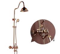 All Copper Shower Set 3 Function Hand Held Shower Head System with Round Top Shower Faucet Hot Cold Water(Rose Gold-2)