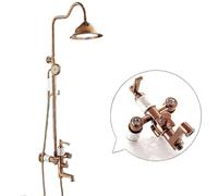 All Copper Shower Set 3 Function Hand Held Shower Head System with Round Top Shower Faucet Hot Cold Water(Rose Gold-1)