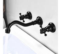 All Copper Split Three-Hole Basin Faucet Concealed Buried Wall Type hot and Cold Water Faucet Black, Conjoined