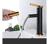 All Copper Telescopic hot and Cold wash Basin Toilet countertop Basin Bathroom Basin washbasin Pull-Out Faucet, Black Gold Low Draw-Out (rotatable)