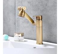 All Copper Toilet Faucet hot and Cold Water washbasin washbasin Multi-Function Lucky cat countertop Basin Shampoo can be rotated, Antique high (Double Outlet)