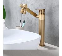All Copper Toilet Faucet hot and Cold Water washbasin washbasin Multi-Function Lucky cat countertop Basin Shampoo can be rotated, Antique high (Double Outlet)