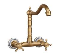 All-Copper Wall Bathroom washbasin, Basin, Double Handle, Cold and hot Water Faucet, Antique Ceramic Straight Five Links, high