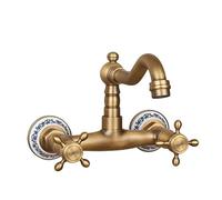 All-Copper Wall Bathroom washbasin, Basin, Double-Handle hot and Cold Water Faucet, Antique Ceramic Straight Five Links, Short Paragraph