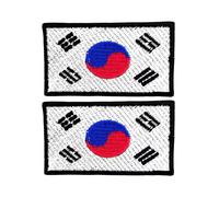 All Countries Embroidered Flag Patches Set of 2 - 7 x 4 cm Iron On and Sew On Badges for Jackets, Hats, Backpacks, Jeans, Vests and DIY Craft Projects. (South Korea)