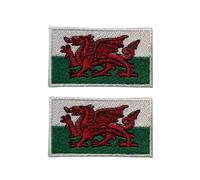 All Countries Embroidered Flag Patches Set of 2 - 7 x 4 cm Iron On and Sew On Badges for Jackets, Hats, Backpacks, Jeans, Vests and DIY Craft Projects. (Wales)