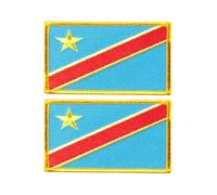 All Countries Embroidered Flag Patches Set of 2 - 7 x 4 cm Iron On and Sew On Badges for Jackets, Hats, Backpacks, Jeans, Vests and DIY Craft Projects. (Democratic Republic)