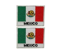 All Countries Embroidered Patches Flag with Name Set of 2 (7 x 5 cm) - Iron On and Sew On Badges for Jackets, Hats, Backpacks, Jeans, Vests and DIY Craft Projects. (Mexico)