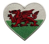 All Countries Heart Flag Patch (6.5 x 7 cm) - Embroidered Iron-On/Sew-On Badge National Emblem for Jackets, Backpacks, Hats, Vests, Bags and DIY Crafts. (Wales)