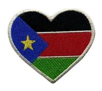 All Countries Heart Flag Patch (6.5 x 7 cm) - Embroidered Iron-On/Sew-On Badge National Emblem for Jackets, Backpacks, Hats, Vests, Bags and DIY Crafts. (South Sudan)