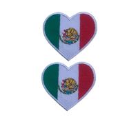 All Countries Heart Flag Patch Set of 2 - 6.5 x 7 cm Embroidered Iron/Sew On Badge National Emblem for Jackets, Backpacks, Hats, Vests, Bags and DIY Crafts. (Mexico)