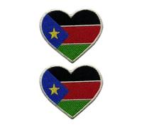 All Countries Heart Flag Patch Set of 2 - 6.5 x 7 cm Embroidered Iron/Sew On Badge National Emblem for Jackets, Backpacks, Hats, Vests, Bags and DIY Crafts. (South Sudan)