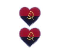 All Countries Heart Flag Patch Set of 2 - 6.5 x 7 cm Embroidered Iron/Sew On Badge National Emblem for Jackets, Backpacks, Hats, Vests, Bags and DIY Crafts. (Angola)