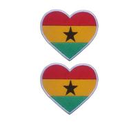 All Countries Heart Flag Patch Set of 2 - 6.5 x 7 cm Embroidered Iron/Sew On Badge National Emblem for Jackets, Backpacks, Hats, Vests, Bags and DIY Crafts. (Ghana)