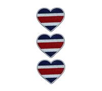 All Countries Heart Flag Patch Set of 3 - 6.5 x 7 cm Embroidered Iron/Sew On Badge National Emblem for Jackets, Backpacks, Hats, Vests, Bags and DIY Crafts. (Costa Rica)