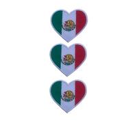 All Countries Heart Flag Patch Set of 3 - 6.5 x 7 cm Embroidered Iron/Sew On Badge National Emblem for Jackets, Backpacks, Hats, Vests, Bags and DIY Crafts. (Mexico)