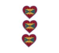 All Countries Heart Flag Patch Set of 3 - 6.5 x 7 cm Embroidered Iron/Sew On Badge National Emblem for Jackets, Backpacks, Hats, Vests, Bags and DIY Crafts. (Grenada)