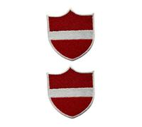 All Countries Shield Flag Patch Set of 2 - 6.3 x 5.5 cm Embroidered Iron/Sew On National Flag Badge for Travel, Jacket, Backpack, Hat, Clothes and DIY Crafts. (Latvia)