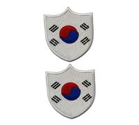 All Countries Shield Flag Patch Set of 2 - 6.3 x 5.5 cm Embroidered Iron/Sew On National Flag Badge for Travel, Jacket, Backpack, Hat, Clothes and DIY Crafts. (South Korea)