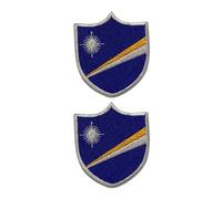 All Countries Shield Flag Patch Set of 2 - 6.3 x 5.5 cm Embroidered Iron/Sew On National Flag Badge for Travel, Jacket, Backpack, Hat, Clothes and DIY Crafts. (Marshall Islands)