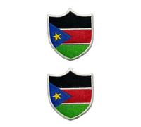 All Countries Shield Flag Patch Set of 2 - 6.3 x 5.5 cm Embroidered Iron/Sew On National Flag Badge for Travel, Jacket, Backpack, Hat, Clothes and DIY Crafts. (South Sudan)