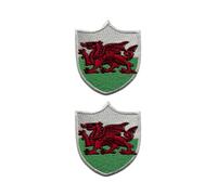 All Countries Shield Flag Patch Set of 2 - 6.3 x 5.5 cm Embroidered Iron/Sew On National Flag Badge for Travel, Jacket, Backpack, Hat, Clothes and DIY Crafts. (Wales)