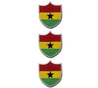 All Countries Shield Flag Patch Set of 3 - Embroidered Iron/Sew On National Flag Badge - 6.3 x 5.5 cm for Travel, Jacket, Backpack, Hat, Clothes and DIY Crafts. (Ghana)