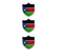 All Countries Shield Flag Patch Set of 3 - Embroidered Iron/Sew On National Flag Badge - 6.3 x 5.5 cm for Travel, Jacket, Backpack, Hat, Clothes and DIY Crafts. (South Sudan)