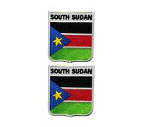 All Countries Shield Flag Patch with Name Set of 2 - Embroidered Iron-On/Sew-On Badge 6 x 7 cm National Emblem for Jackets, Backpacks, Hats, Vests, Bags and DIY Crafts. (South Sudan)