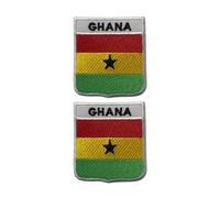All Countries Shield Flag Patch with Name Set of 2 - Embroidered Iron-On/Sew-On Badge 6 x 7 cm National Emblem for Jackets, Backpacks, Hats, Vests, Bags and DIY Crafts. (Ghana)