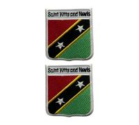 All Countries Shield Flag Patch with Name Set of 2 - Embroidered Iron-On/Sew-On Badge 6 x 7 cm National Emblem for Jackets, Backpacks, Hats, Vests, Bags and DIY Crafts. (Saint Kitts and Nevis)