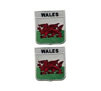 All Countries Shield Flag Patch with Name Set of 2 - Embroidered Iron-On/Sew-On Badge 6 x 7 cm National Emblem for Jackets, Backpacks, Hats, Vests, Bags and DIY Crafts. (Wales)