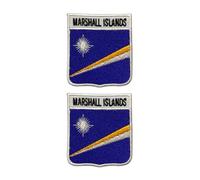 All Countries Shield Flag Patch with Name Set of 2 - Embroidered Iron-On/Sew-On Badge 6 x 7 cm National Emblem for Jackets, Backpacks, Hats, Vests, Bags and DIY Crafts. (Marshall Islands)