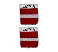 All Countries Shield Flag Patch with Name Set of 2 - Embroidered Iron-On/Sew-On Badge 6 x 7 cm National Emblem for Jackets, Backpacks, Hats, Vests, Bags and DIY Crafts. (Latvia)