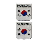 All Countries Shield Flag Patch with Name Set of 2 - Embroidered Iron-On/Sew-On Badge 6 x 7 cm National Emblem for Jackets, Backpacks, Hats, Vests, Bags and DIY Crafts. (South Korea)