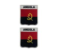 All Countries Shield Flag Patch with Name Set of 2 - Embroidered Iron-On/Sew-On Badge 6 x 7 cm National Emblem for Jackets, Backpacks, Hats, Vests, Bags and DIY Crafts. (Angola)