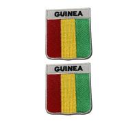 All Countries Shield Flag Patch with Name Set of 2 - Embroidered Iron-On/Sew-On Badge 6 x 7 cm National Emblem for Jackets, Backpacks, Hats, Vests, Bags and DIY Crafts. (Guinea)