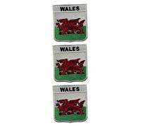 All Countries Shield Flag Patch with Name Set of 3 - Embroidered Iron-On/Sew-On Badge 6 x 7 cm National Emblem for Jackets, Backpacks, Hats, Vests, Bags and DIY Crafts. (Wales)