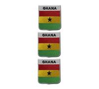 All Countries Shield Flag Patch with Name Set of 3 - Embroidered Iron-On/Sew-On Badge 6 x 7 cm National Emblem for Jackets, Backpacks, Hats, Vests, Bags and DIY Crafts. (Ghana)