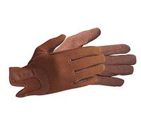 All Day Horse Riding Gloves Ladies Dublin Track Fabric Gloves Leather Equestrian (Brown, L)