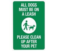 All Dogs Must Be On A Leash Please Clean Up After Pet Warning Metal Sign Tin Signs Aluminum Plaque For Outdoors Use Yard Farm Fence Home Wall Decor 8X12 Inch